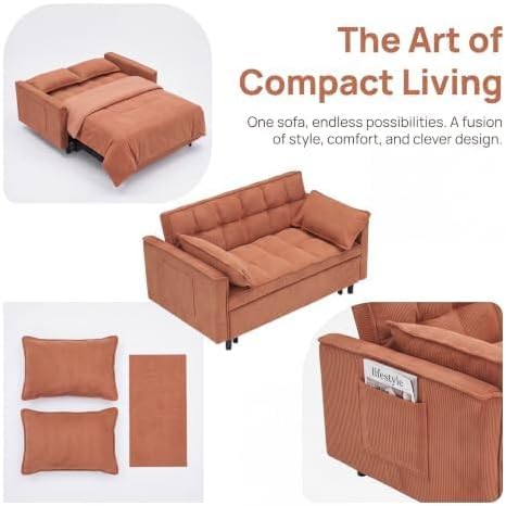 Sleeper Sofa Bed with Adjustable Backrest & Side Pockets - Image 4
