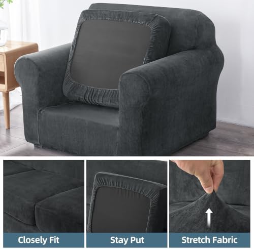 Luxury Velvet Sofa Covers for 1 Cushion Couch, Dark Grey - Image 5