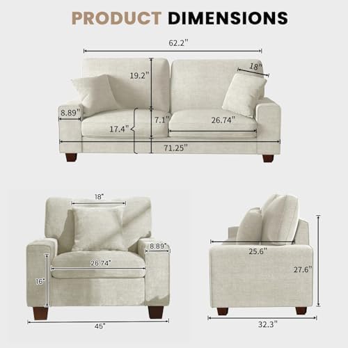 DOPEDIO 71.25" Sofa Set, Chenille Loveseat & 2 Accent Chairs - Image 2