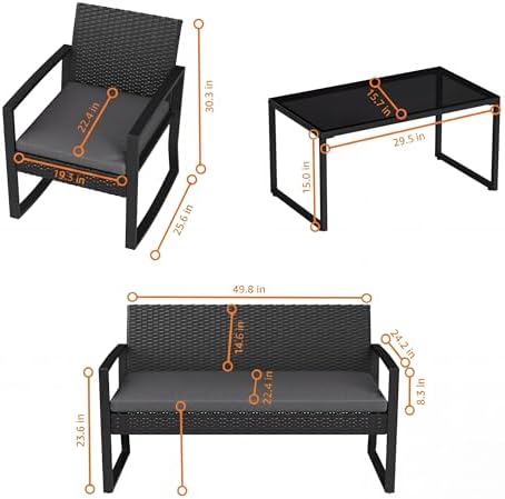 IDEALHOUSE Outside Patio Furniture Set, 4 Piece Outdoor Wicker Rocking Chair - Image 2