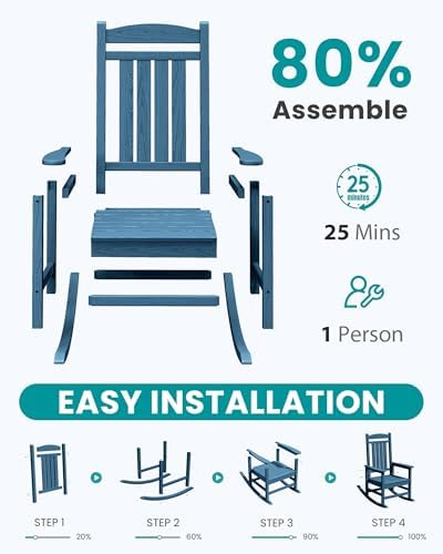 SERWALL Outdoor Rocking Chair Set of 6, Oversized Patio Rocking Chair - Image 4