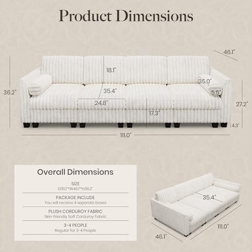 Belffin Plush Corduroy Modular Cloud Sofa Bed - Image 2