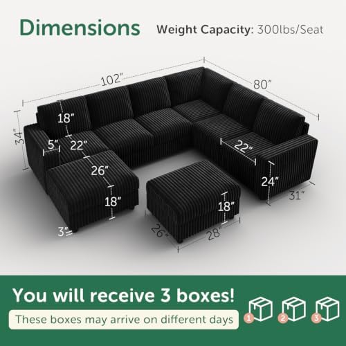 HONBAY Corduroy Sectional Sofa - Image 2