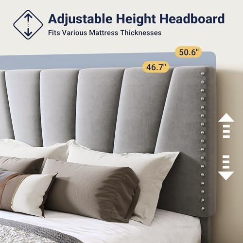 Allewie Full Size Velvet Platform Bed Frame - Image 4