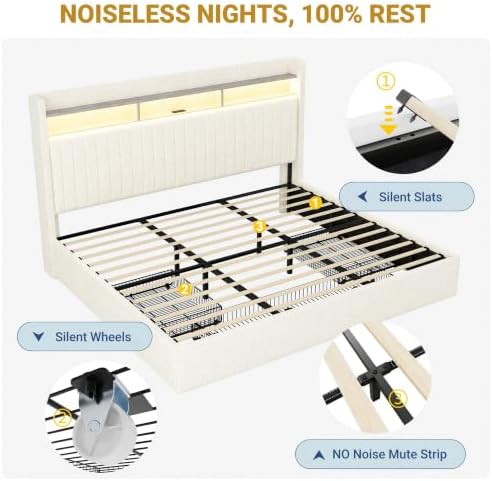 SHA CERLIN King Upholstered Platform Bed Frame - Image 7