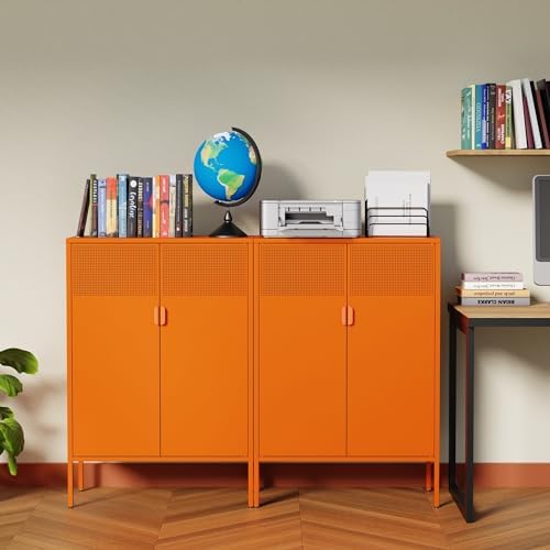 Ustamio Orange 3 Tier Metal Storage Cabinet - Image 4