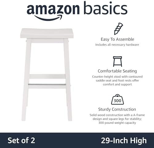 Amazon Basics Solid Wood Saddle-Seat Counter Height Bar Stools - Image 4