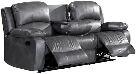Betsy Furniture Grey Leather 3+1+1 Loveseat Sofa Set - Image 5