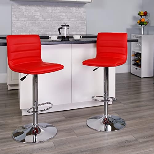 Flash Furniture Vincent 2 Pack Modern Red Vinyl Adjustable Bar Stool - Image 2