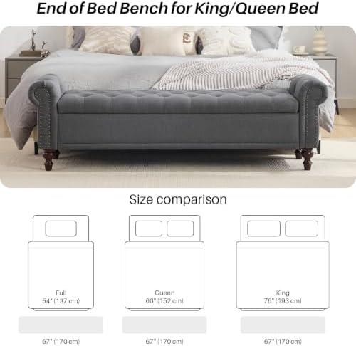 SOFTHION 67" Storage Bench for Bedroom, Linen Upholstered, Dark Grey - Image 5