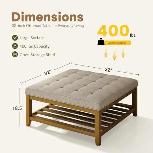 Befurtori Ottoman with Storage Bench, Linen Ottoman Coffee Table Gray Linen - Image 2
