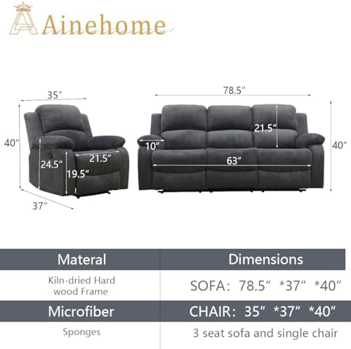 A Ainehome Living Room Furniture Set Recliner Sofa Set Chair Furniture Sofa Set - Image 2