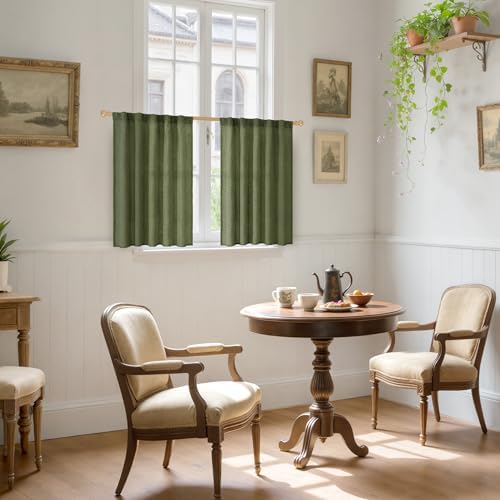 YoungsTex Green Linen Kitchen Window Curtains 36 Inch Length - Image 2