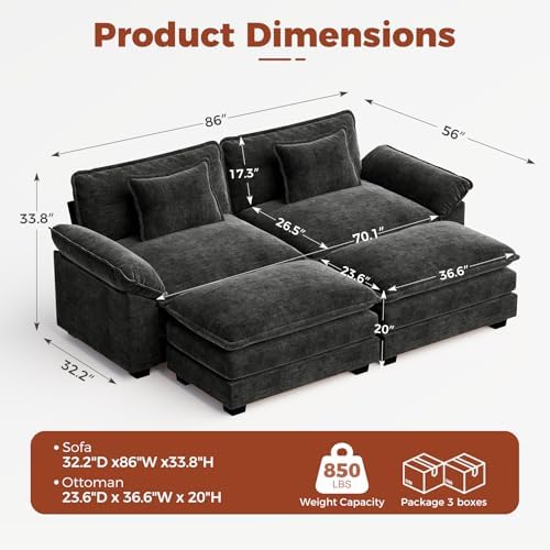 CDCASA 86" Modular Sectional Sofa, Comfy Cloud Couch - Image 2