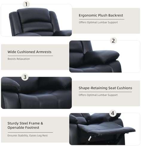 CANMOV Manual Loveseat Recliner, Faux Leather 2 Seater Reclining Chair - Image 3