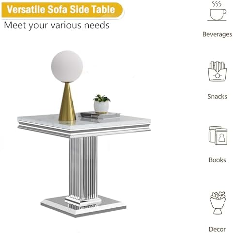 Henf 23in Square End Table Faux Marble End Table - Image 7