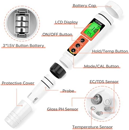YINMIK PH Meter, Digital 4 in 1 PH EC TDS Temp Meter - Image 6