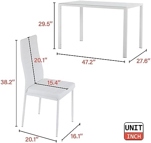 FDW | 5-Piece Dining Table Set | White | Glass Kitchen Table - Image 3