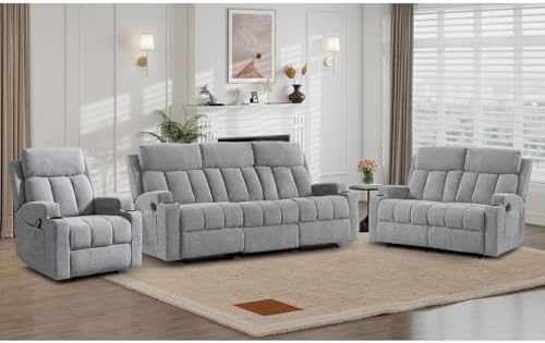 CANMOV Manual Recliner Sofa Set, Fabric Recliner Living Room Furniture Sets by CANMOV