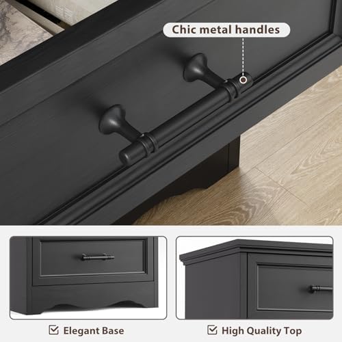 YANSNWO Black Nightstand with Charging Station, 19.7" 3-Drawer End Table - Image 6