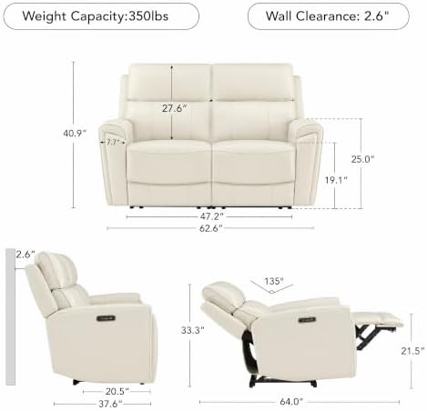 CHITA Genuine Leather Power Reclining Sofa, Wall Hugger Loveseat - Image 2