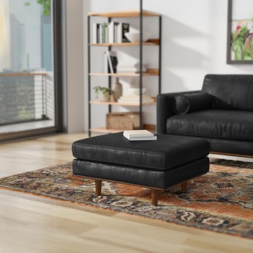 SIMPLIHOME Morrison 33" Wide Genuine Leather Rectangle Ottoman in Grey - Image 4