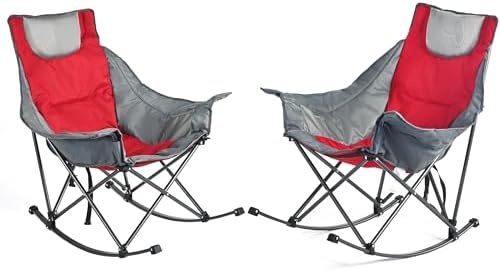SUNNYFEEL Oversized Folding Rocking Camping Chair 2 Pack, 500lbs Red by SunnyFeelCamping