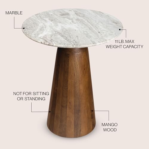 JONATHAN Y Kaito 18" Round White Marble End Table, Honey Wood - Image 4