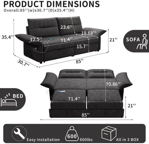 85" Convertible Queen Pull Out Sleeper Sofa Bed - Image 2