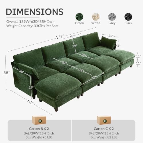 Ihanherry 139" Sleeper Sofa, Modular Sectional Sofa，Oversized Cloud Sofa - Image 2