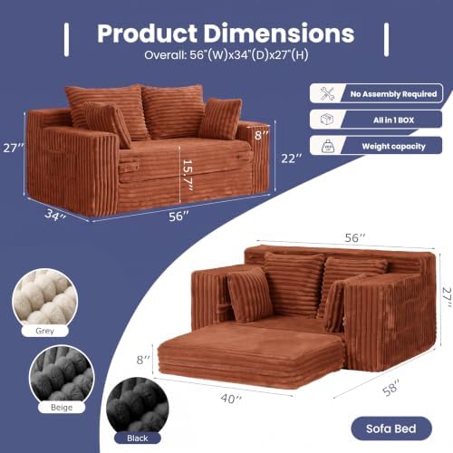 3-in-1 Convertible Sofa Bed: Boneless Loveseat Sleeper & Folding Couch Bed - Image 2