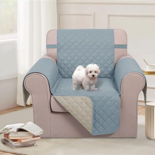 U-NICE HOME Reversible Recliner Chair Covers, Light Blue/Beige - Image 2