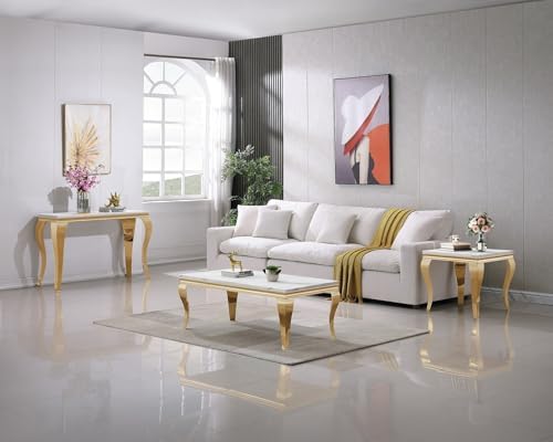 White and Gold Faux Marble Coffee Table Modern Centre Table - Image 5