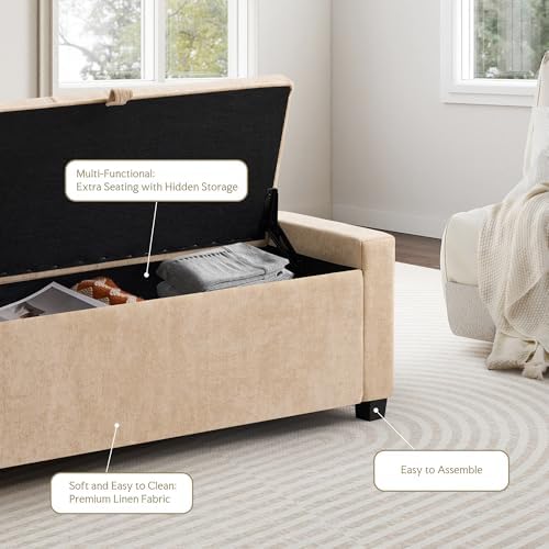 GRAINELL 42.13” Storage Ottoman Bench, Upholstered Tufted Bedroom Bench - Image 5