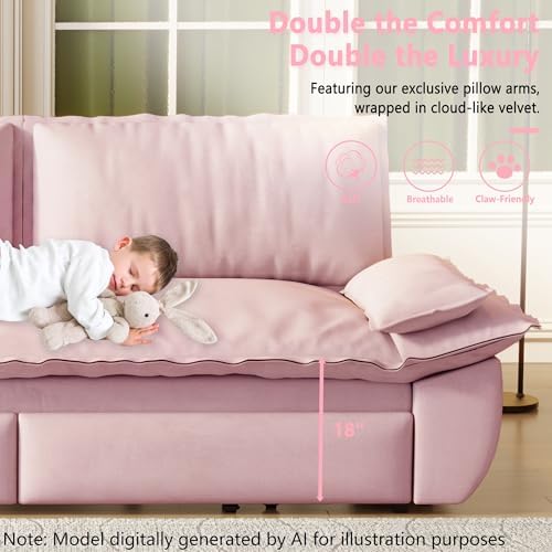 70.1" Sleeper Sofa Bed Queen Size, Pull Out Convertible Velvet Couch - Image 5