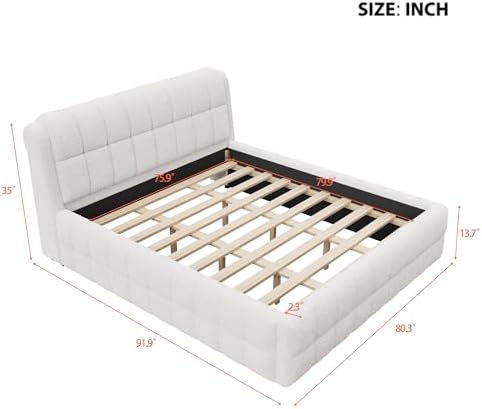 SOFTSEA King Size Upholstered Floor Bed Frame, Fleece Fabric Grounded Bed - Image 2