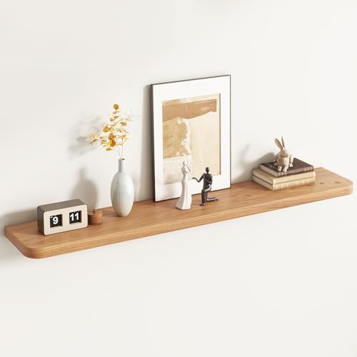 55 inch Floating Shelves for Wall, Elm Wood Rounded Edge by Venusmiles