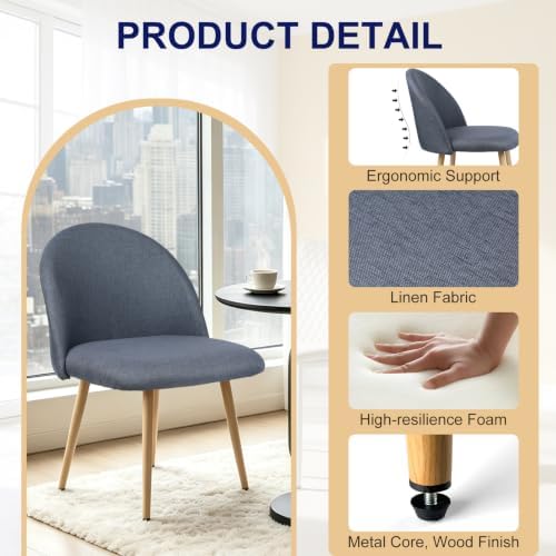 Lightdot Dining Chairs Set of 2 Modern Linen Fabric Upholstered Side Chairs - Image 3