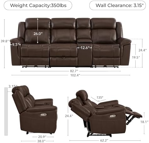 CHITA Leather Power Recliner Sofa, Dark Brown, 3-Seat - Image 2