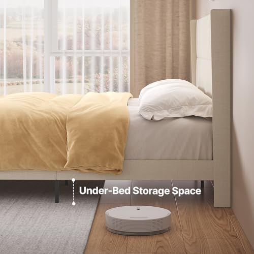 Gizoon King Bed Frame with Wingback Headboard, Upholstered Platform Bed - Image 6