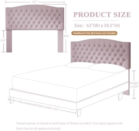 Furpopup Velvet Queen Size Headboard Only, Upholstered Wall Mount - Image 2