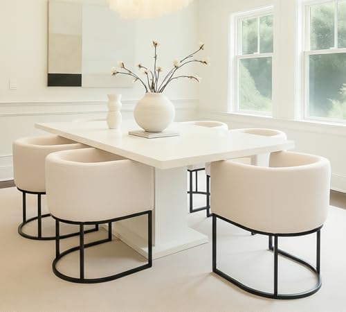 HNY Mid Century Modern Upholstered Barrel Dining Chairs - Image 5