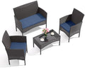 Gotland 4-Piece Outdoor Patio Furniture Set, Wicker Rattan Chairs & Sofa by Gotland