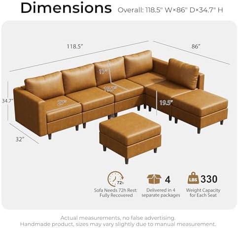 ABCASA Faux Leather Sectional, Modular Sectional Sofa - Image 2