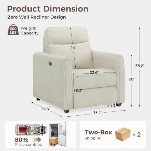 KISLOT Zero Wall Power Recliner Chair, Wall Hugger Linen Recliner Sofa - Image 2