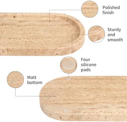 Natural Marble Tray Oval, Travertine - Image 3