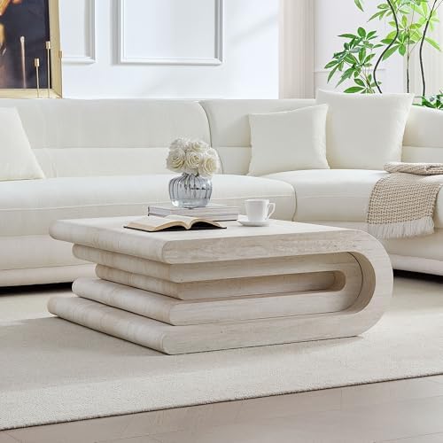 JUSTONE 33.9" Faux Travertine Coffee Table, No Assembly - Image 4