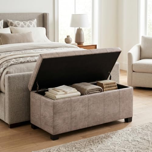 SIMPLIHOME Dover 36" Wide Vegan Leather Storage Ottoman in Grey - Image 4