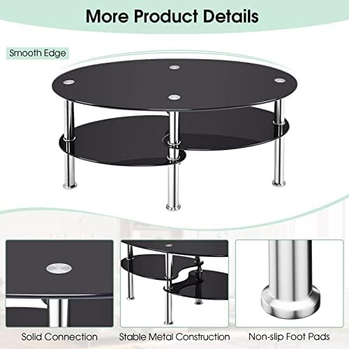 COSTWAY Glass Coffee Table, 3-Tier Sofa Side Table - Image 7