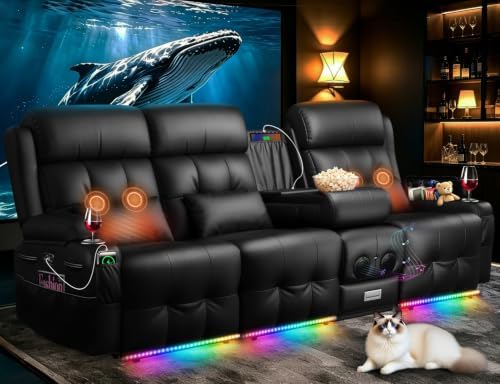 Home Theater Seating, 3 Seat Power Loveseat Recliner Sofa by TiooiiReclinerSofa